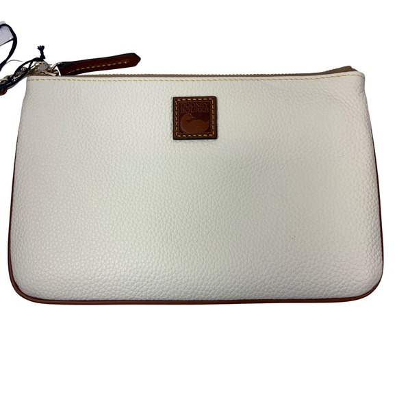 Dooney & Bourke Handbags - Dooney & Bourke Pebble Grain Large Wristlet Ivory Brown Leather